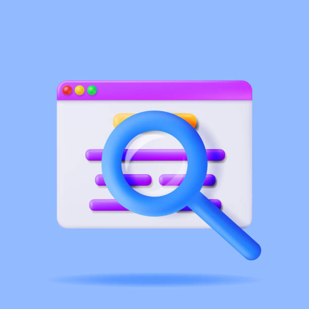 3d 브라우저 창 및 돋보기 - searching internet magnifying glass three dimensional stock illustrations