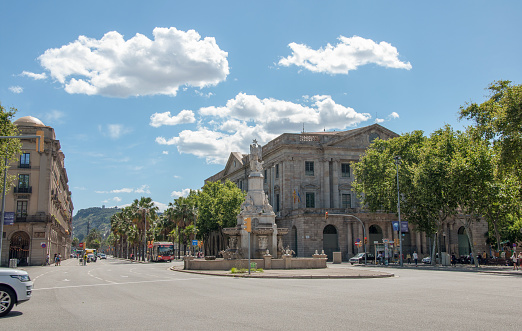 Barcelona, Spain - May 27, 2016: Barcelona City Center, Spain. Barcelona is popular for tourists and locals alike. Beautiful spring day in Barcelona with blue sky.