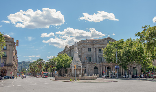 Barcelona, Spain - May 27, 2016: Barcelona City Center, Spain. Barcelona is popular for tourists and locals alike. Beautiful spring day in Barcelona with blue sky.