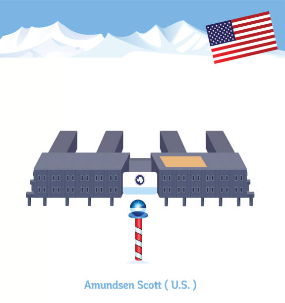 ilustraciones, imágenes clip art, dibujos animados e iconos de stock de estación amundsen–scott del polo sur - arctic station snow science