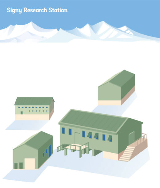 ilustraciones, imágenes clip art, dibujos animados e iconos de stock de estación de investigación signy - arctic station snow science