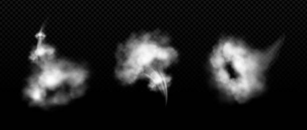 ilustrações de stock, clip art, desenhos animados e ícones de realistic set of smoke clouds after quick start - opening ceremony flash