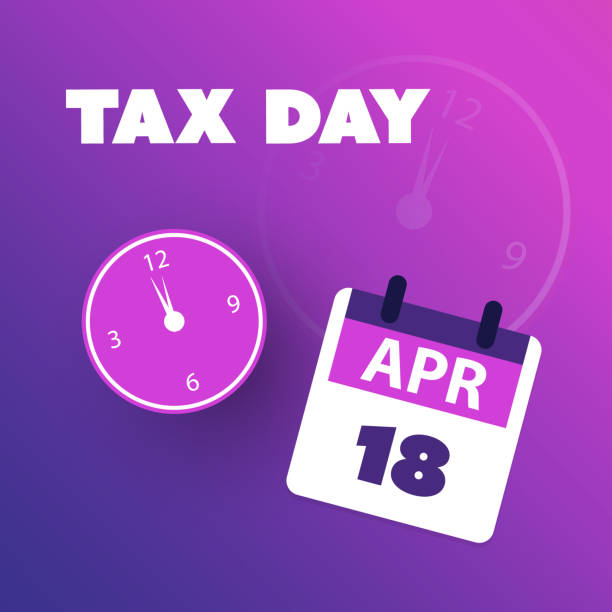 ilustraciones, imágenes clip art, dibujos animados e iconos de stock de recordatorio del día de impuestos de ee. uu. - plantilla de diseño de calendario - calendar tax april day
