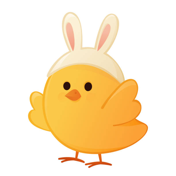 ilustrações, clipart, desenhos animados e ícones de pinto bonito da páscoa dos desenhos animados com orelhas de coelho - duck animal egg isolated bird
