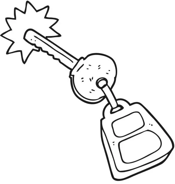 Vector illustration of freehand drawn black and white cartoon key