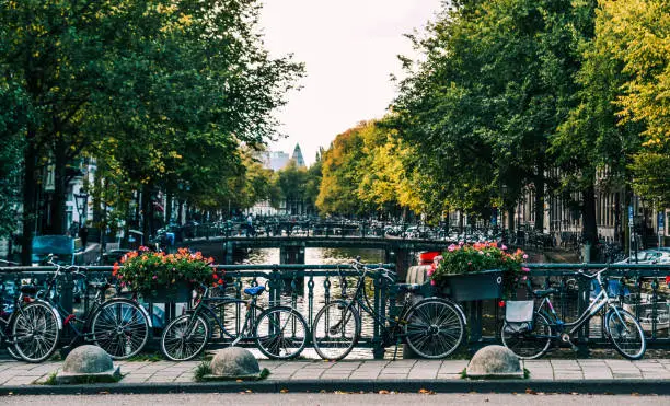 Canals of the Amsterdam city. The historical canals of the city surrounded by traditional Dutch houses is main attractions of Amsterdam.