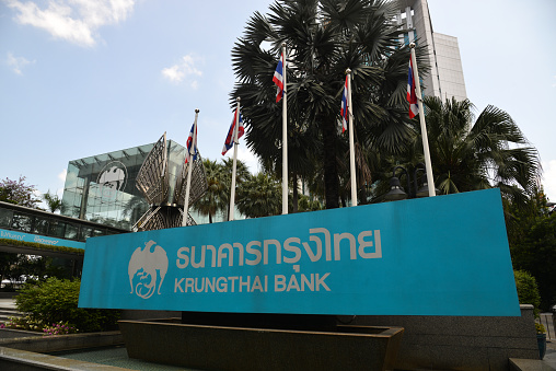 Bangkok, Thailand - Apr 22, 2018. Krungthep Bank Building in Bangkok, Thailand. Bangkok is the capital of Thailand with a population of over 7 million inhabitants.