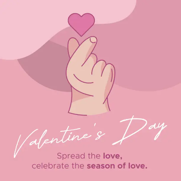 Vector illustration of Happy Valentine's Day Social Media Post Design - Hand and Heart Valentine's Day Illustration