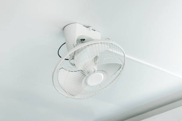 istock Fan on ceiling. Old white ceiling fan on ceiling of the room 1464151749