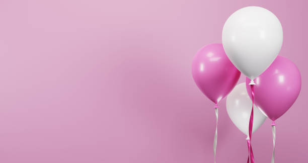 istock 3D rendering pink white balloons with ribbons blank pink background 1464152498