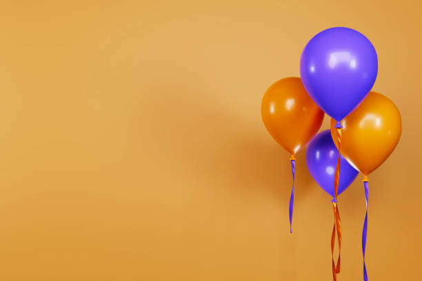 istock 3D purple orange balloons blank empty birthday background 1464152504