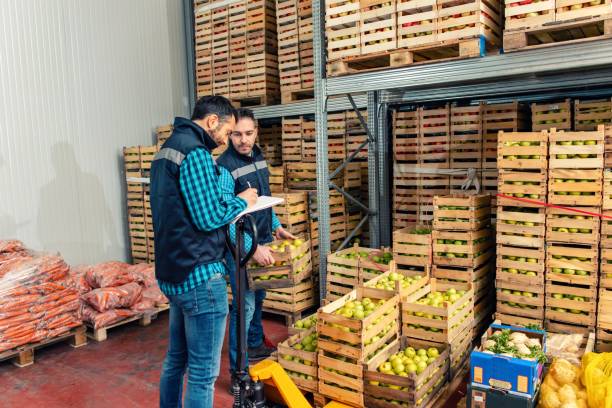 Fresh fruits and vegetables in warehouse