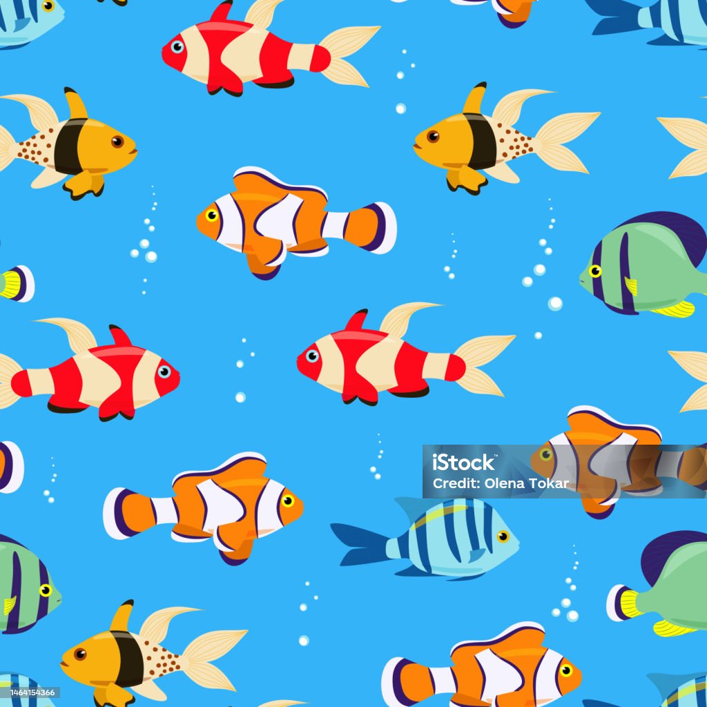 Bright Pattern Fish Exotic Bright Fish Seamless Pattern Vector Marine Fish In Flat Style ...
