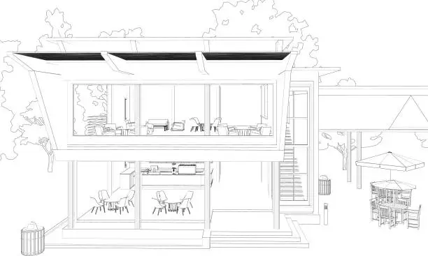Vector illustration of 3D illustration of coffee shop