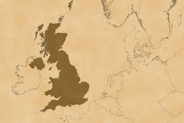 istock Europe map series with United Kingdom, old paper, with borders only 1464158393