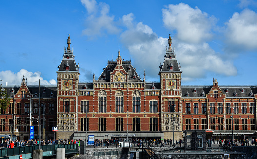 Amsterdam, Holland - Oct 7, 2018. Old buildings of Amsterdam, Holland. Amsterdam is best known for its luxurious canal houses and charming gabled facades.