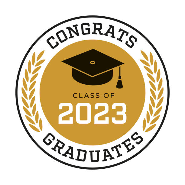 ilustrações de stock, clip art, desenhos animados e ícones de class of 2023, congrats graduates label. - cartão de felicitação