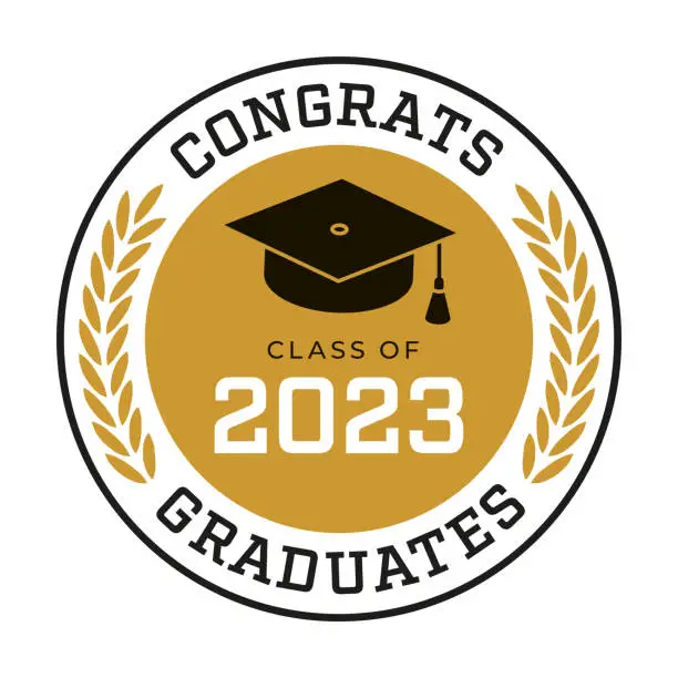 Vector illustration of Class of 2023, Congrats Graduates label.