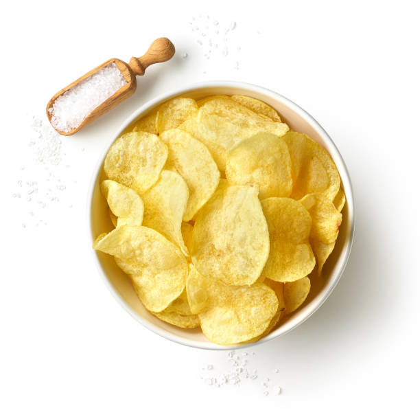 istock Bowl of crispy potato chips or crisps with salt 1464171086