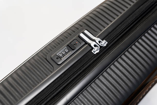 istock Digital lock and zipper on a suitcase close-up 1464172433