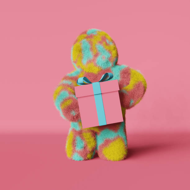 istock Cute plush rainbow Yeti gift box 3d rendering character pink background. Modern creative minimalist holiday sale design. 1464172487