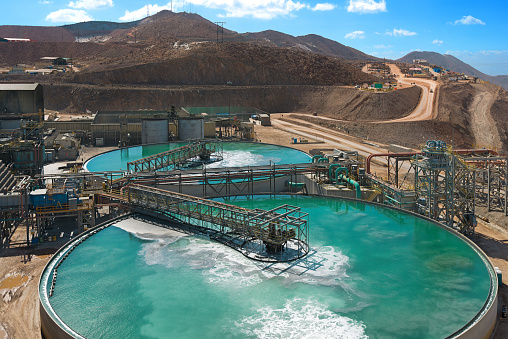 Arequipa, Peru - January 18, 2023: The water treatment facility at a copper mine and processing plant.