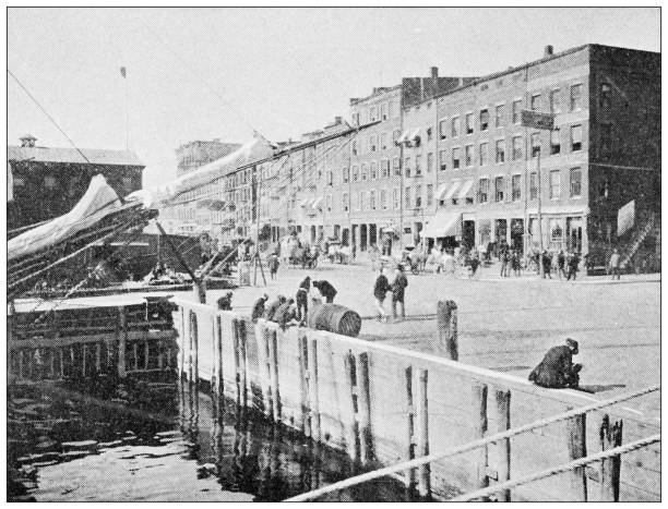 Antique Photograph of New York: South Street dock Antique Photograph of New York: South Street dock south street seaport stock illustrations