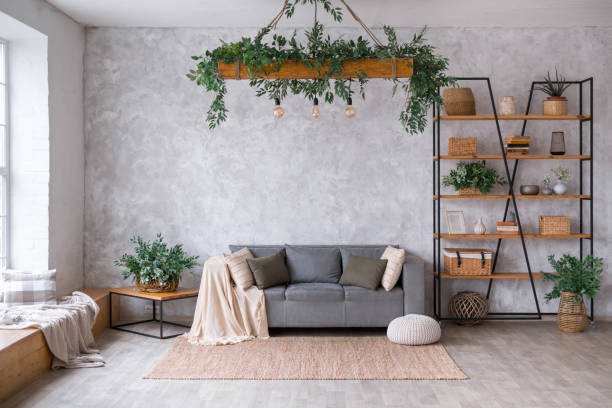 istock Interior of modern living room with comfortable sofa 1464174696