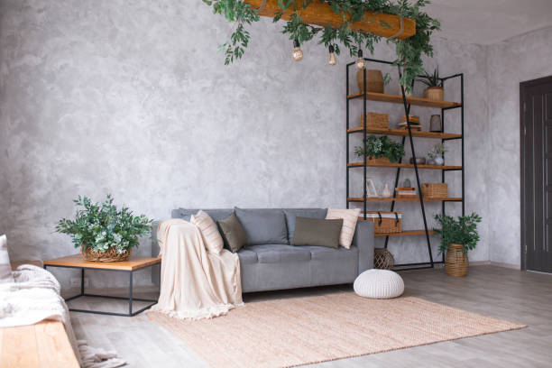 istock Interior of modern living room with comfortable sofa 1464174821