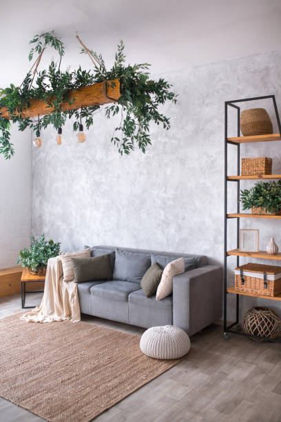 istock Interior of modern living room with comfortable sofa 1464174856