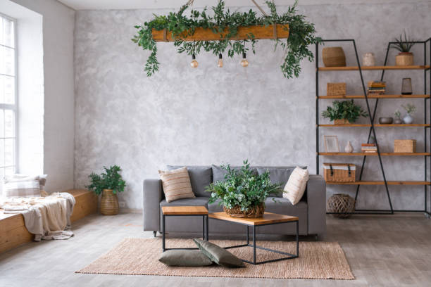 istock Interior of modern living room with comfortable sofa 1464175049