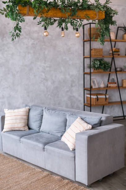 istock Interior of modern living room with comfortable sofa 1464175204