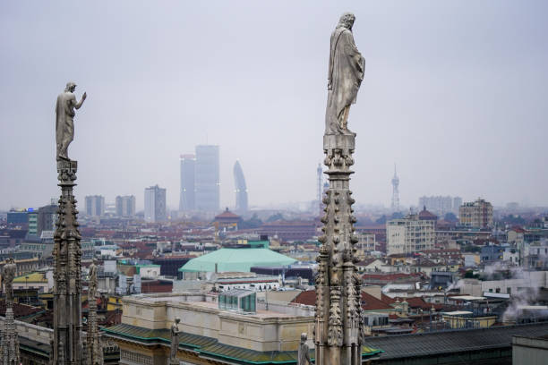 istock view of misty Milan from its Dome 1464177398