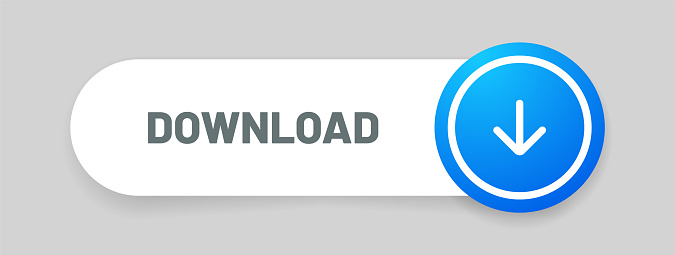 3D blue download button icon. Upload icon. Down arrow bottom side symbol. Click here button. Save cloud icon push button for UI UX, website, mobile application.