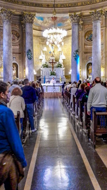 People at mass, buenos aires, argentina stock photo