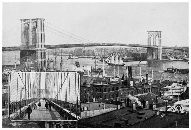 istock Antique Photograph of New York: Brooklyn Bridge 1464180743