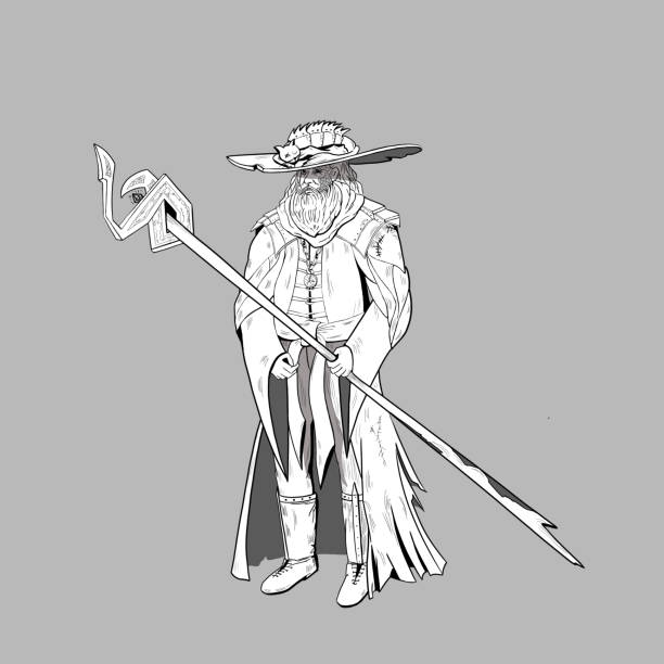 illustrations, cliparts, dessins animés et icônes de wizard sketch concept art, illustration en noir et blanc - wizard horror spooky knight