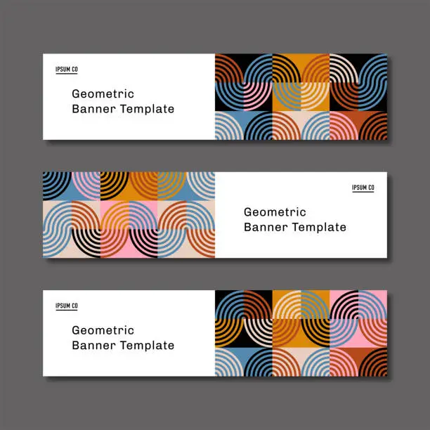 Vector illustration of All-purpose horizontal banner set design template with abstract geometric graphics — Wendy System, IpsumCo Series