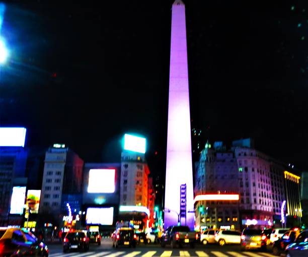 The Obelisk at night.  Buenos Aires, Argentina. stock photo