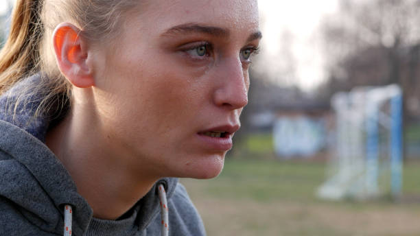 istock Sweaty Self-confident Woman Training Outdoors, Close-up 1464196012