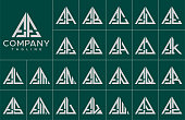 Modern triangle letter F logo design template set. Simple line F initial logo brand