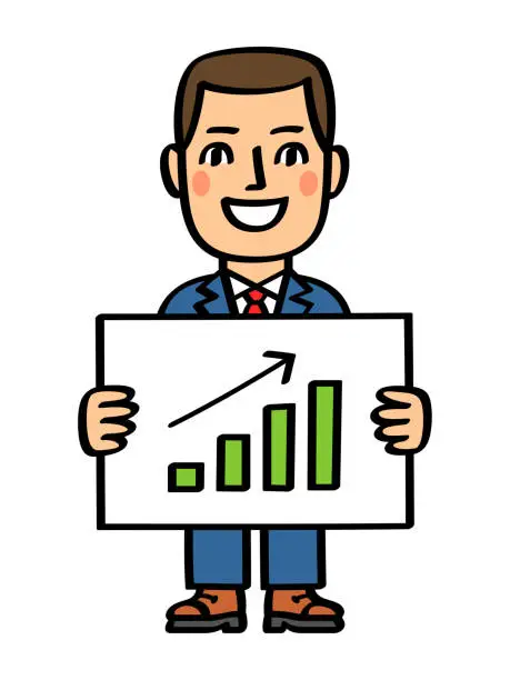 Vector illustration of Businessman holding a placard with good chart