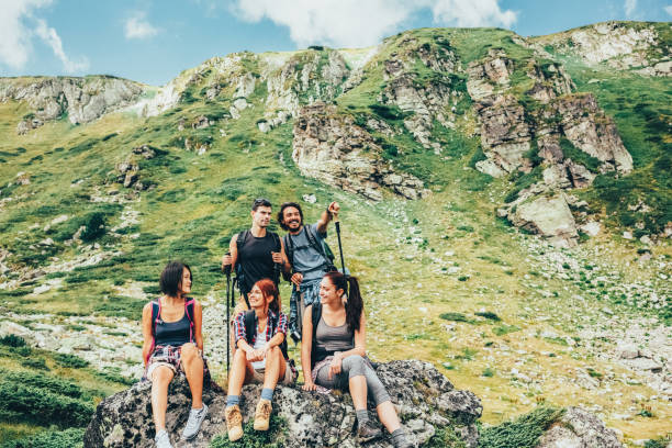 istock Group of friends hiking 1464198261