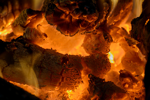 Embers of a fire close-up