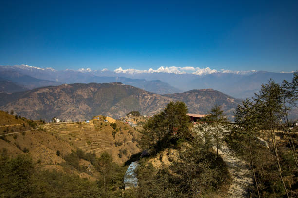 istock Tiny Village of Bhotechaur with HImalayas in the Background 1464202081