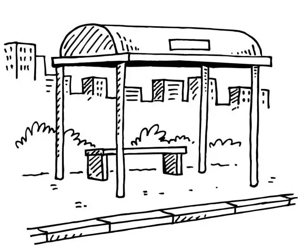 Vector illustration of Hand drawn Bus stop