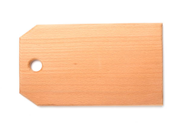 istock Wooden cutting board isolated on white, top view 1464202731