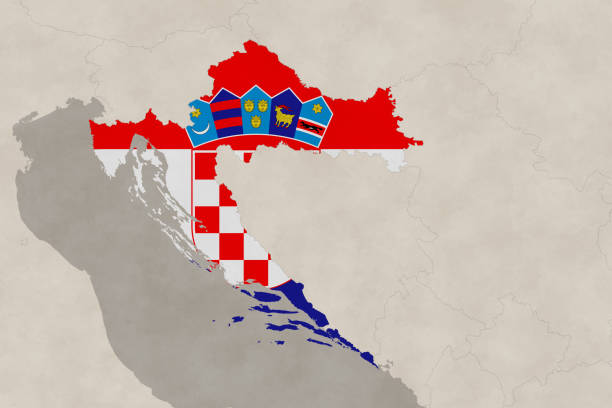 istock Europe map series with Croatia, old paper, with flag 1464203583