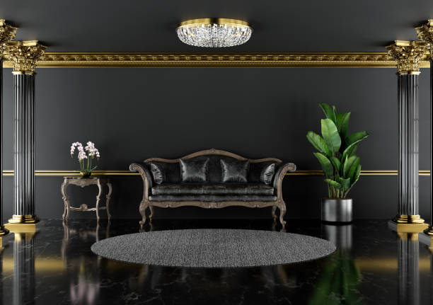 istock Luxury black and gold living room interior 1464204091