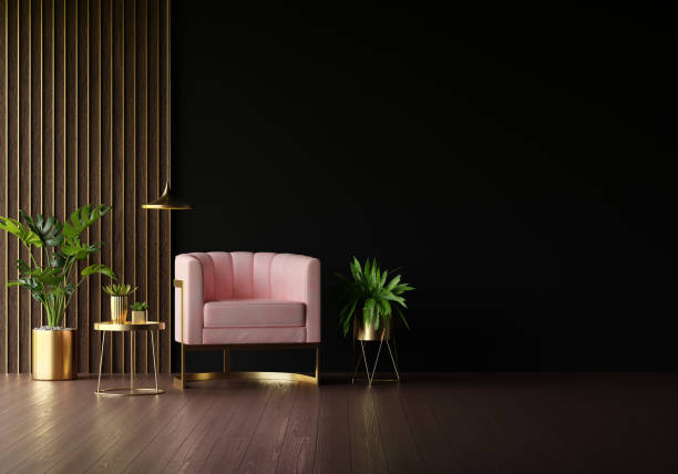 istock Pink sofa in black living room with copy space for mock up, 3D rendering 1464204345